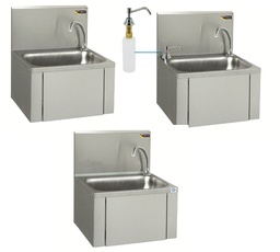 [AR03402] Lavabo Rechthoekig in Inox met kniebediening, mengkraan en rugwand